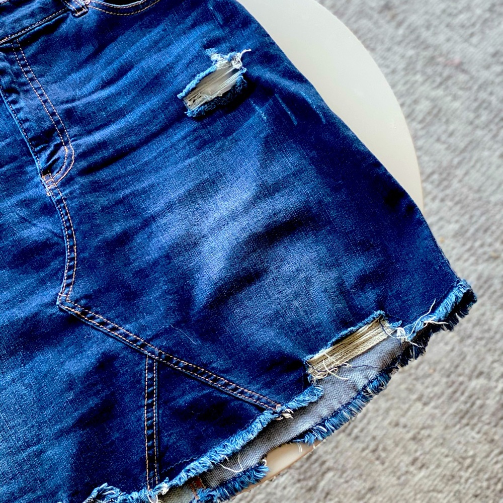 Wax Jean Distressed Stretch Denim Mini Skirt!